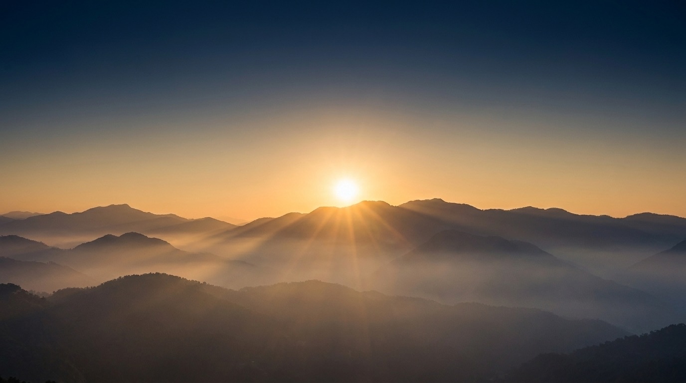 Sunrise over the Ganga at the Parasha yoga ashram in Rishikesh